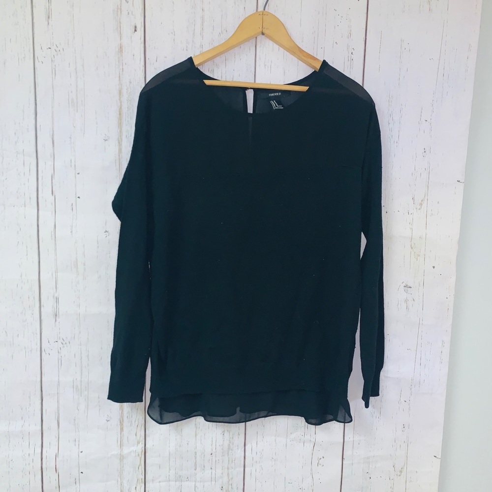 🔥HOT🔥 FORVER21 LONG SLEEVE BLACK SHEER SWEATER T